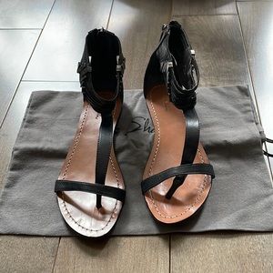 Black leather flat sandals